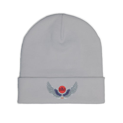 Nu Ra Order - Embroidered Target Knit Beanie – Cozy Winter Hat with Minimal Red Circle Accent
