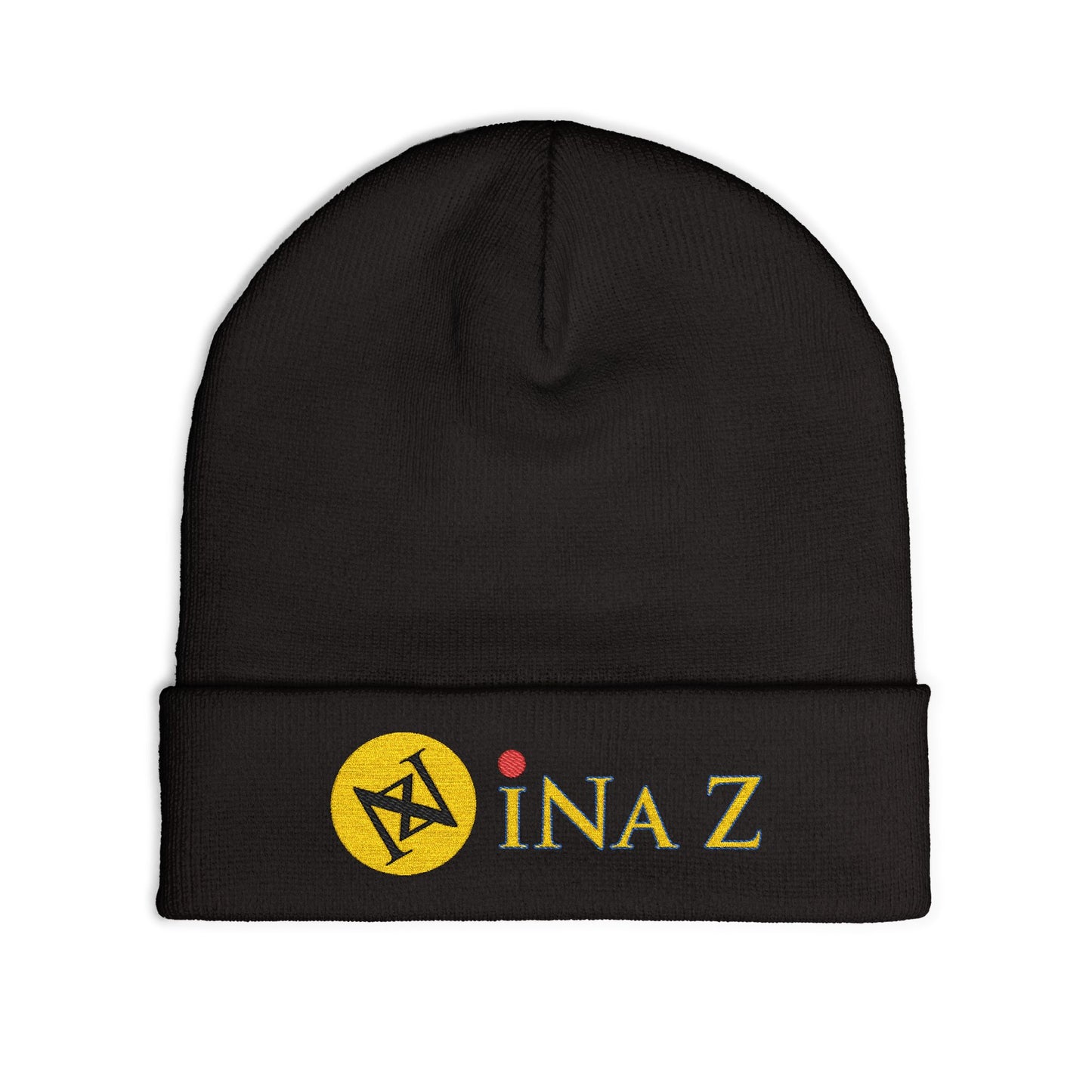 INa Z version ElOm (Yellow) - Embroidered Target Knit Beanie – Cozy Winter Hat with Minimal Red Circle Accent