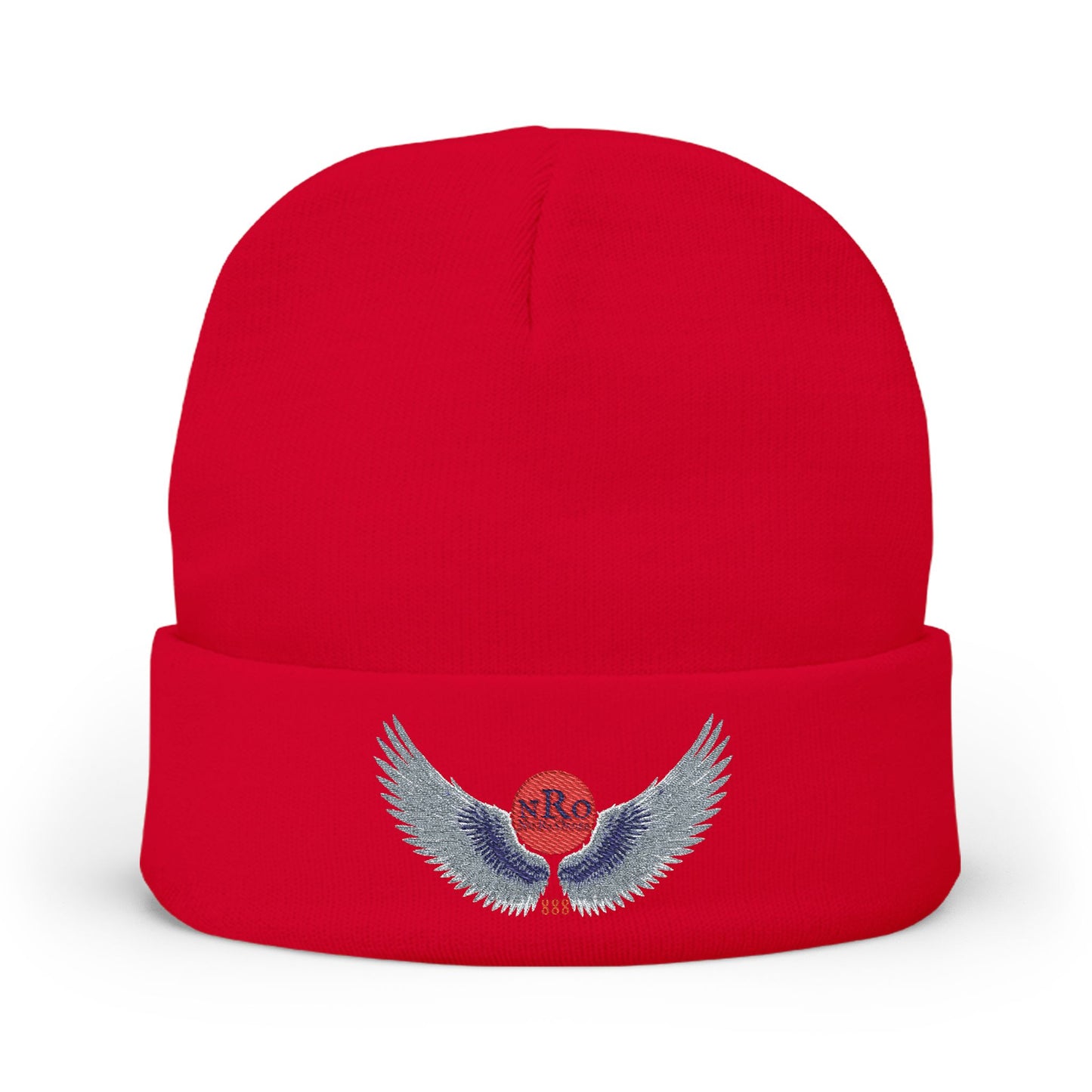 Nu Ra Order - Embroidered Target Knit Beanie – Cozy Winter Hat with Minimal Red Circle Accent
