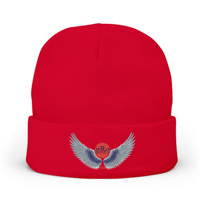 Nu Ra Order - Embroidered Target Knit Beanie – Cozy Winter Hat with Minimal Red Circle Accent