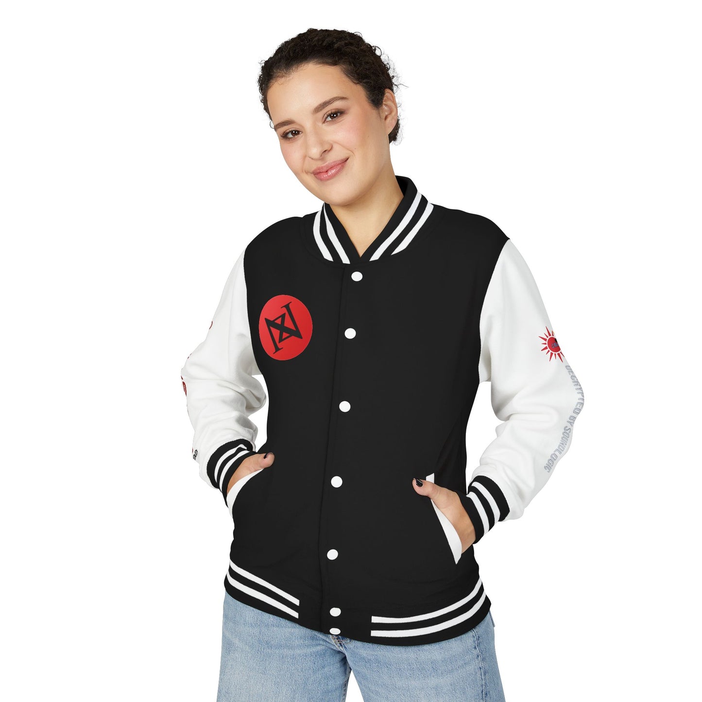 iNa Z Letterman Jacket — INA Z Red & White Varsity Jacket with Logo
