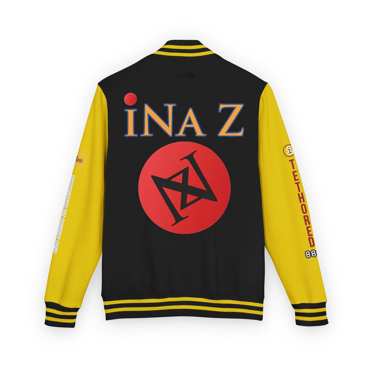 iNa Z Letterman Jacket — INA Z Red & White Varsity Jacket with Logo