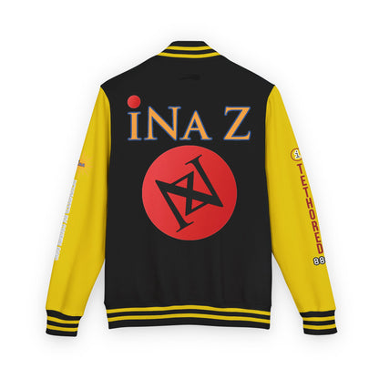 iNa Z Letterman Jacket — INA Z Red & White Varsity Jacket with Logo