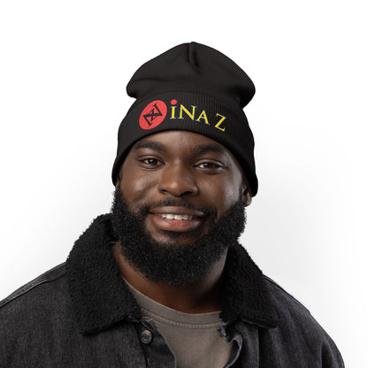 INa Z - Embroidered Target Knit Beanie – Cozy Winter Hat with Minimal Red Circle Accent