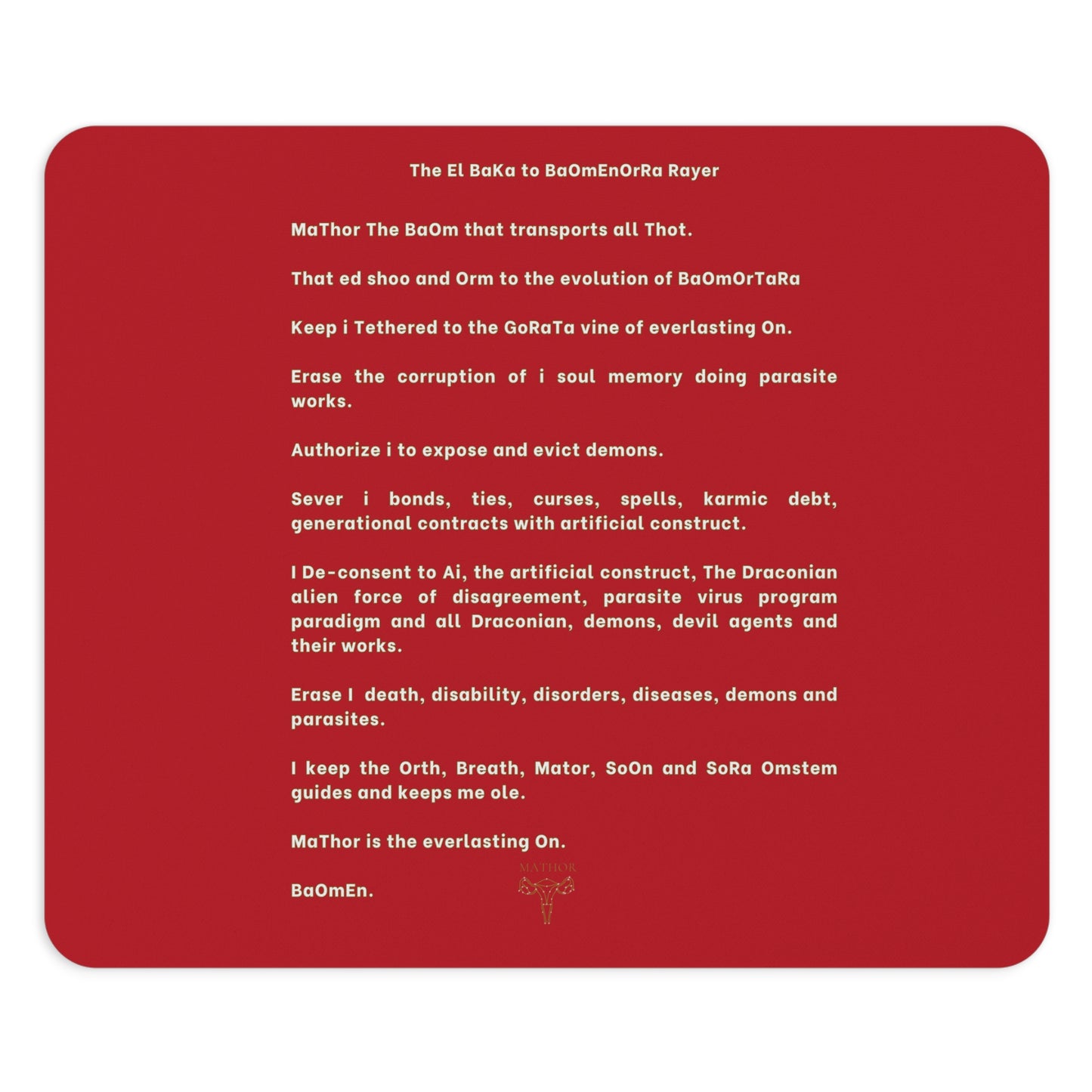 Red Affirmation Text Mouse Pad — Inspirational Desk Mat with Protective Prayer Design