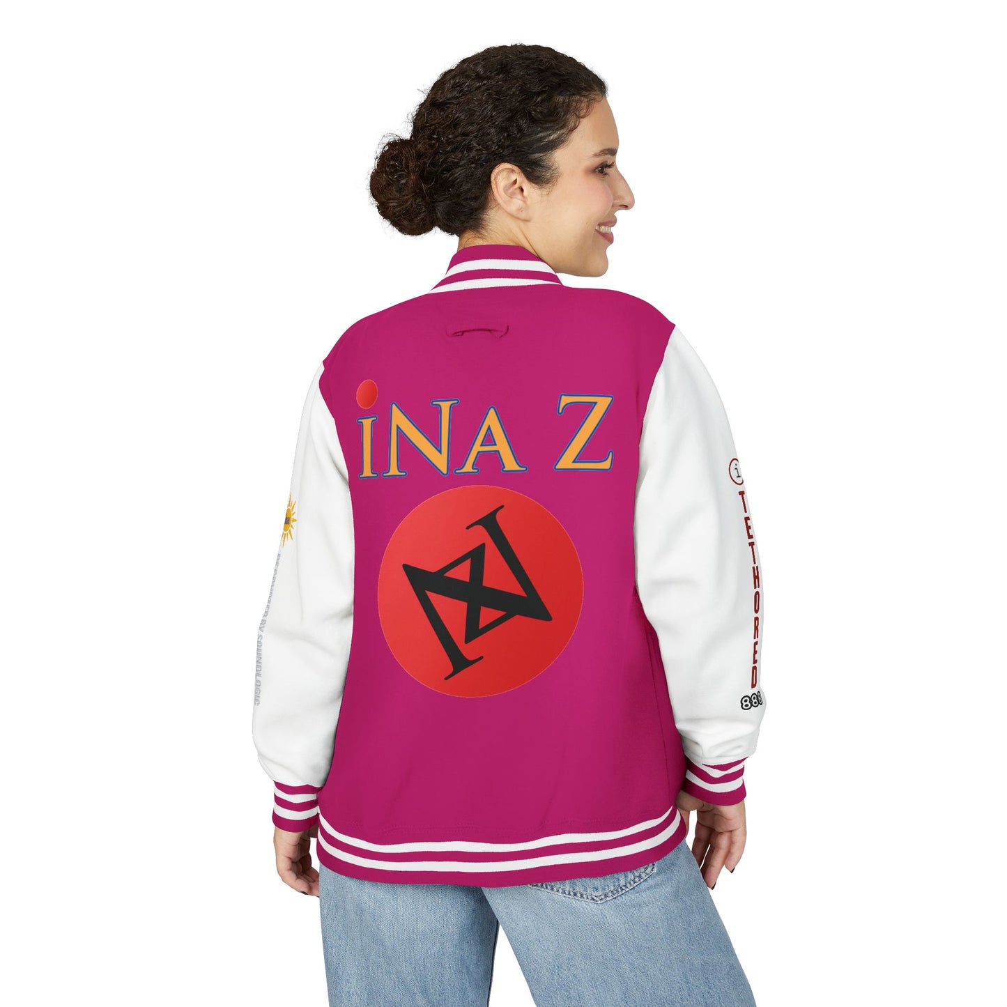 iNa Z Letterman Jacket — INA Z Red & White Varsity Jacket with Logo