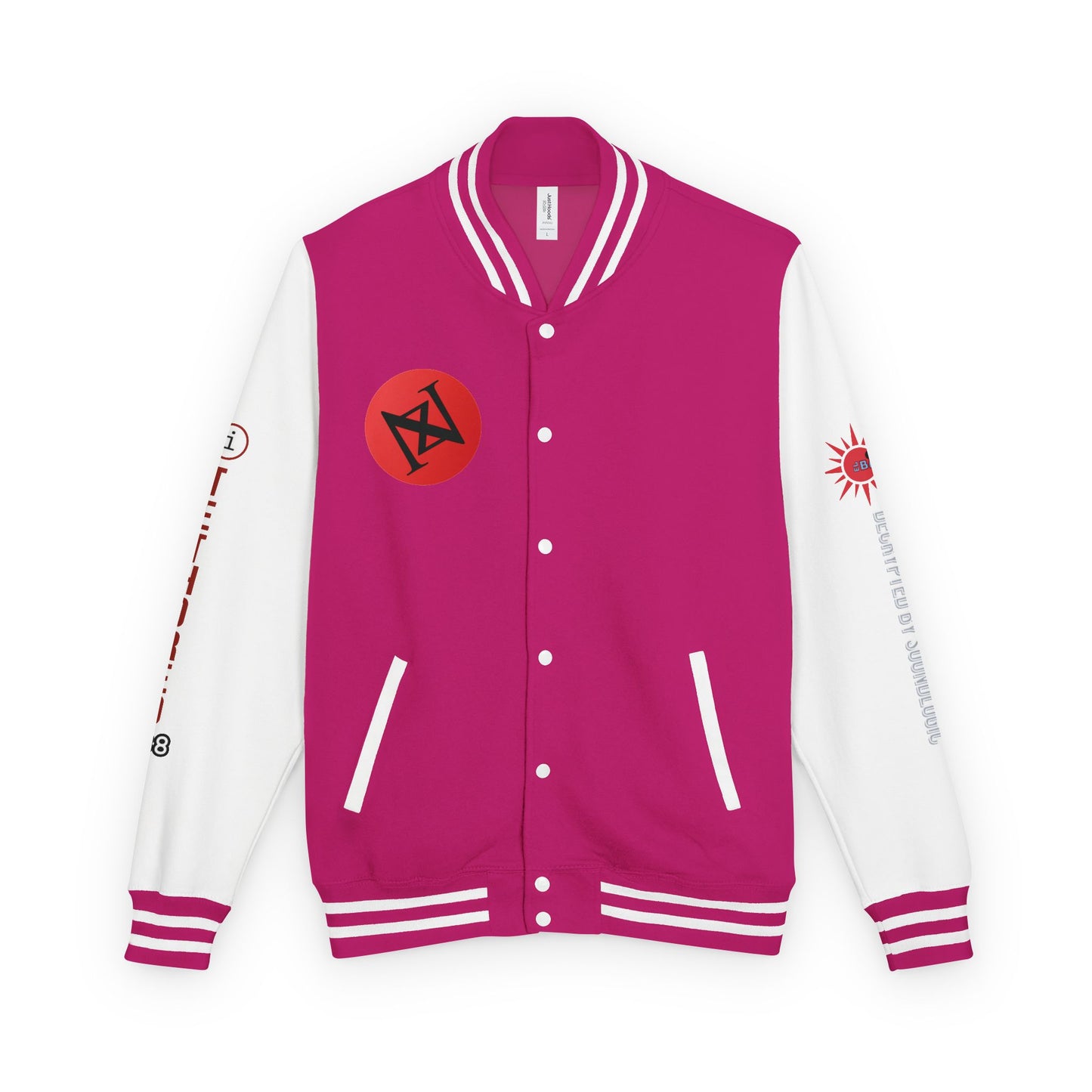 iNa Z Letterman Jacket — INA Z Red & White Varsity Jacket with Logo