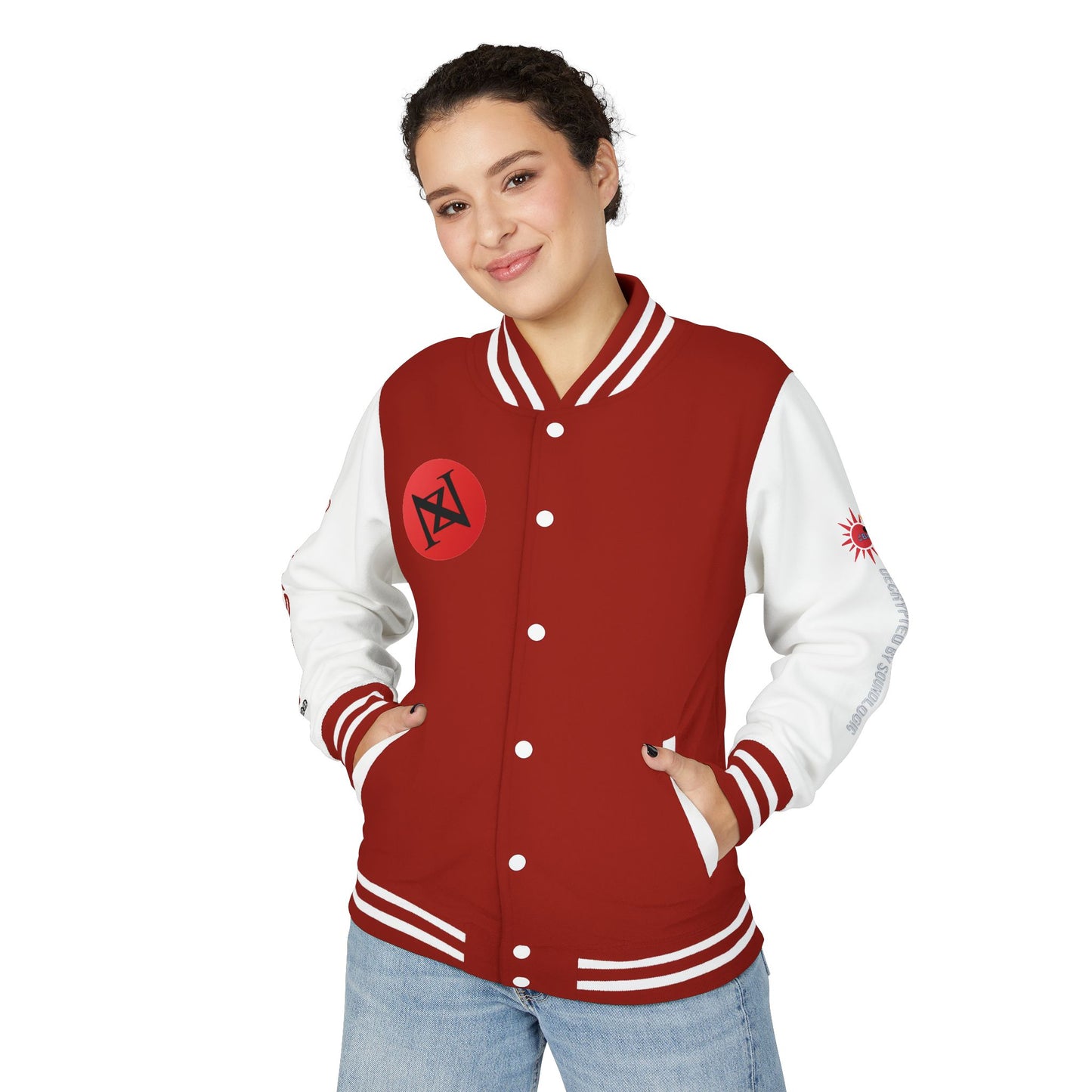 iNa Z Letterman Jacket — INA Z Red & White Varsity Jacket with Logo