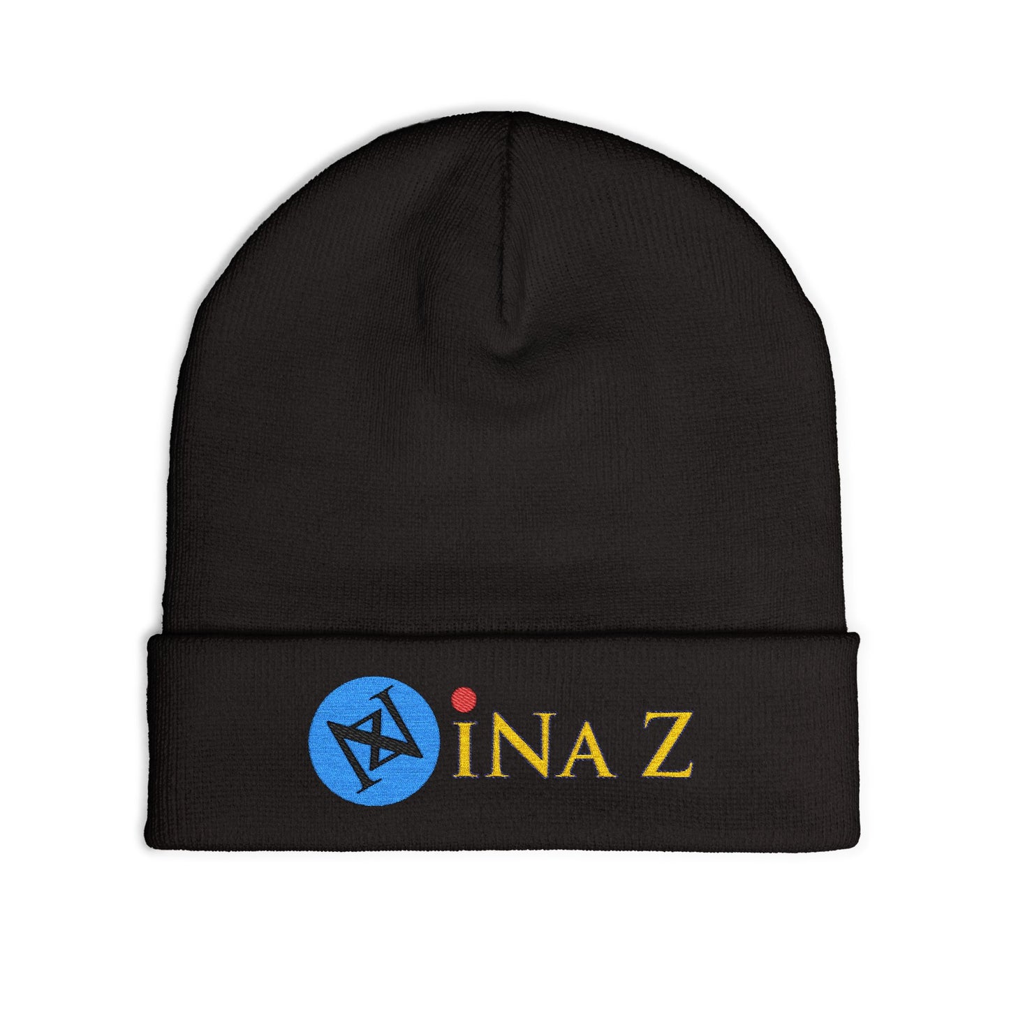 INa Z version BaEl (blue) - Embroidered Target Knit Beanie – Cozy Winter Hat with Minimal Red Circle Accent
