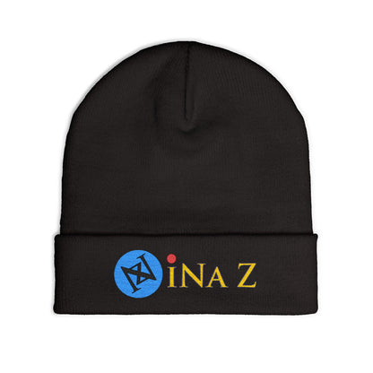 INa Z version BaEl (blue) - Embroidered Target Knit Beanie – Cozy Winter Hat with Minimal Red Circle Accent