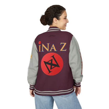 iNa Z Letterman Jacket — INA Z Red & White Varsity Jacket with Logo