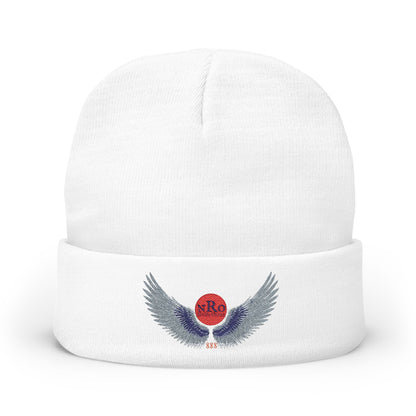 Nu Ra Order - Embroidered Target Knit Beanie – Cozy Winter Hat with Minimal Red Circle Accent