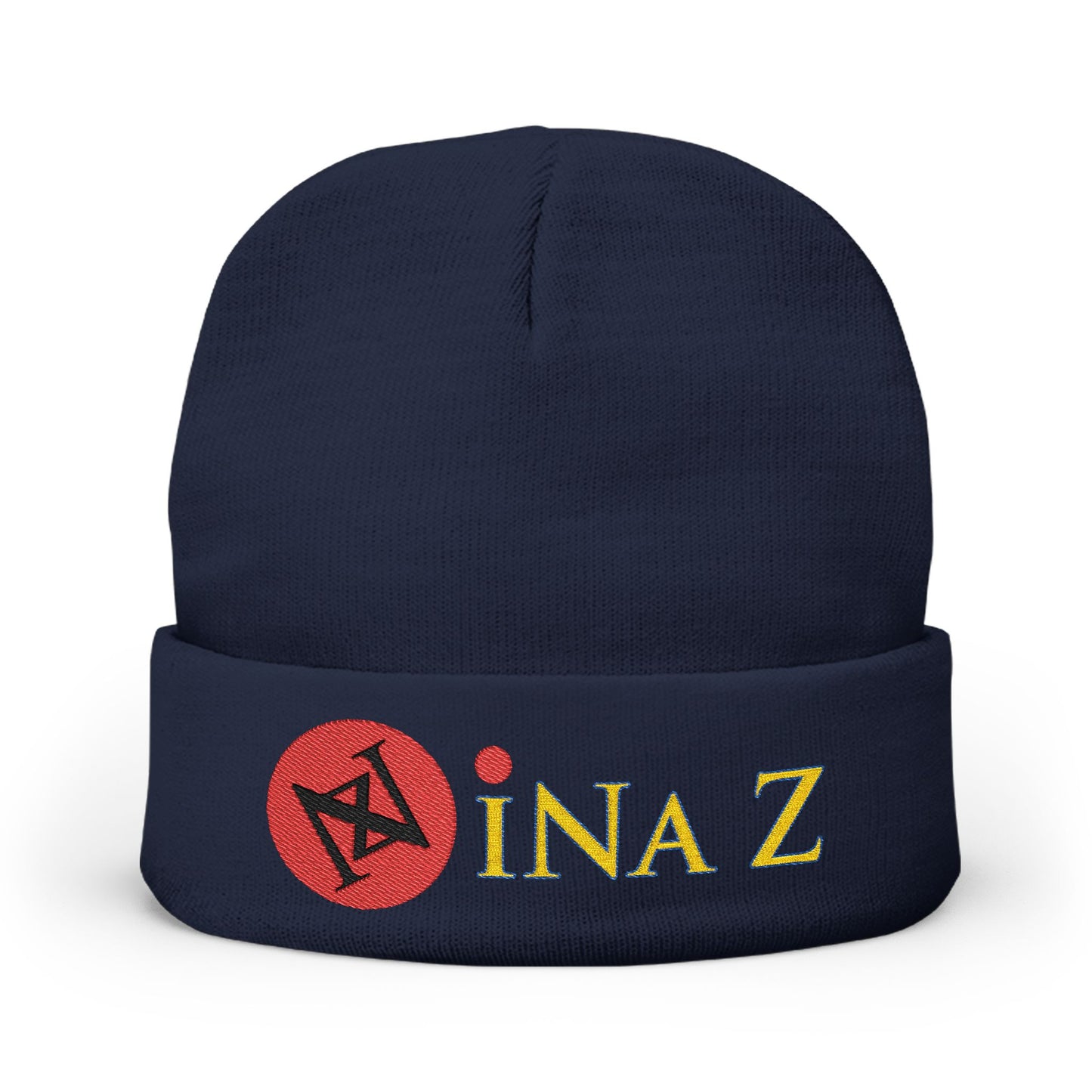 INa Z - Embroidered Target Knit Beanie – Cozy Winter Hat with Minimal Red Circle Accent