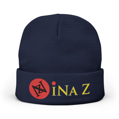 INa Z - Embroidered Target Knit Beanie – Cozy Winter Hat with Minimal Red Circle Accent