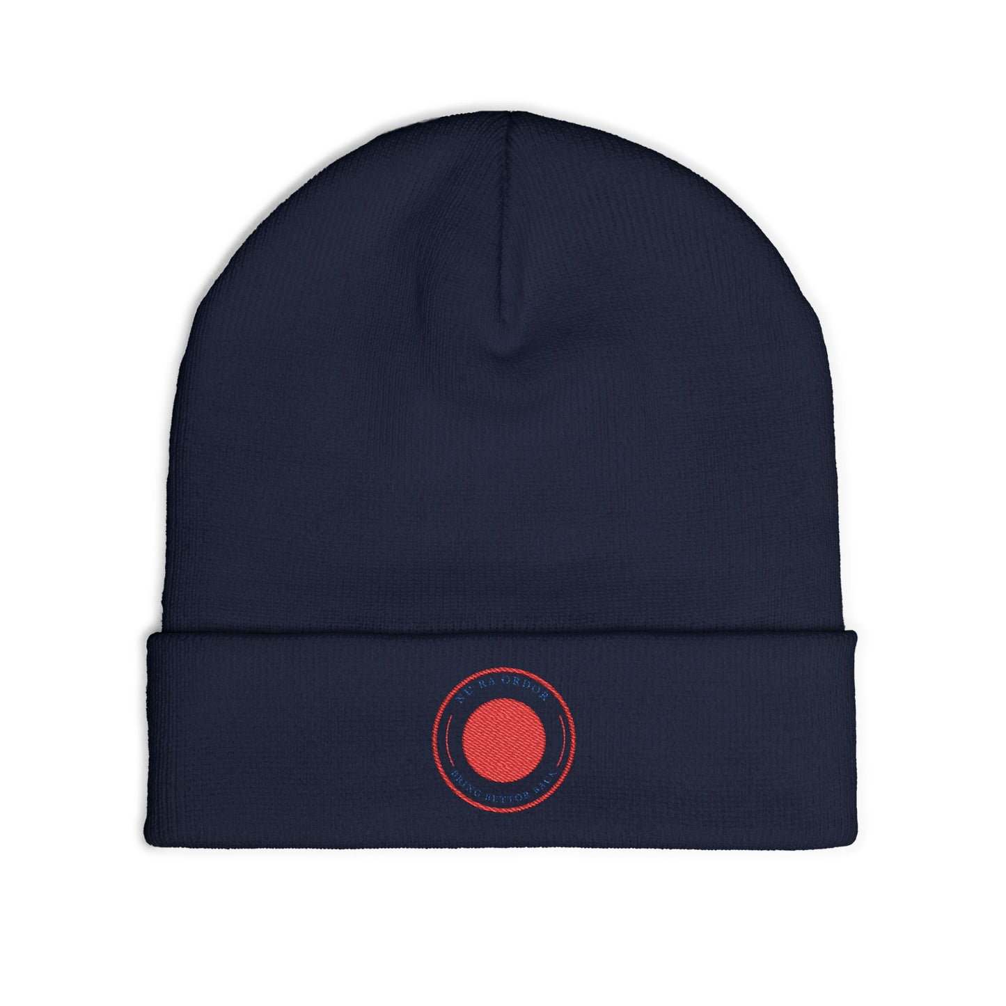Nu Ra Order -NRO - Embroidered Target Knit Beanie – Cozy Winter Hat with Minimal Red Circle Accent