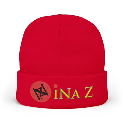 INa Z - Embroidered Target Knit Beanie – Cozy Winter Hat with Minimal Red Circle Accent