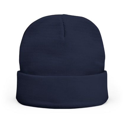 INa Z version BaEl (blue) - Embroidered Target Knit Beanie – Cozy Winter Hat with Minimal Red Circle Accent