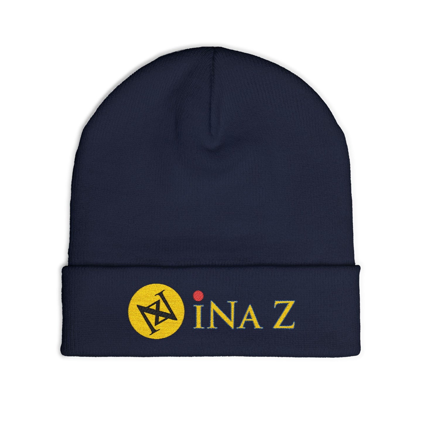 INa Z version ElOm (Yellow) - Embroidered Target Knit Beanie – Cozy Winter Hat with Minimal Red Circle Accent