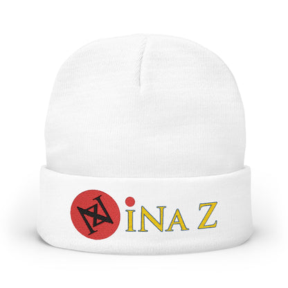 INa Z - Embroidered Target Knit Beanie – Cozy Winter Hat with Minimal Red Circle Accent