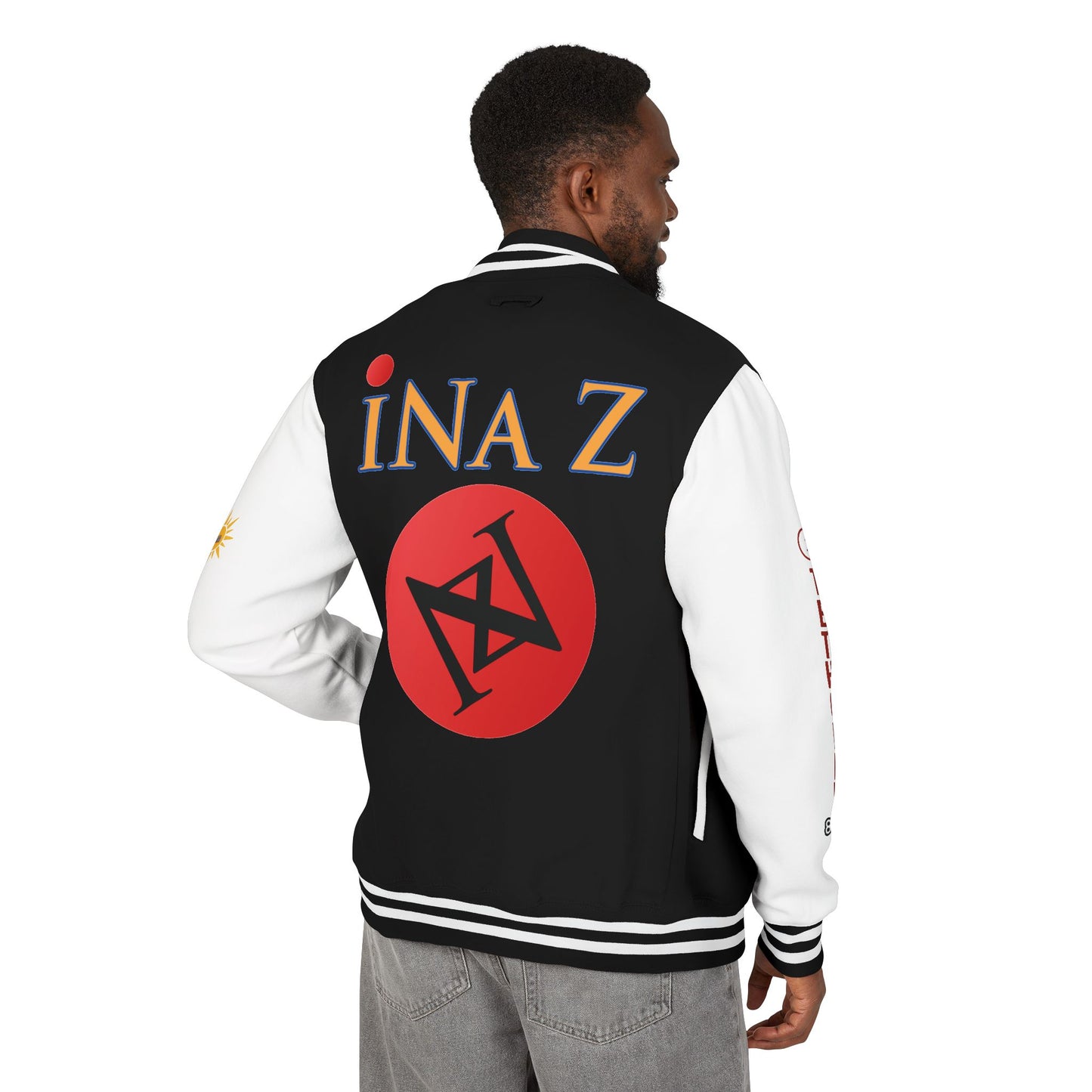 iNa Z Letterman Jacket — INA Z Red & White Varsity Jacket with Logo