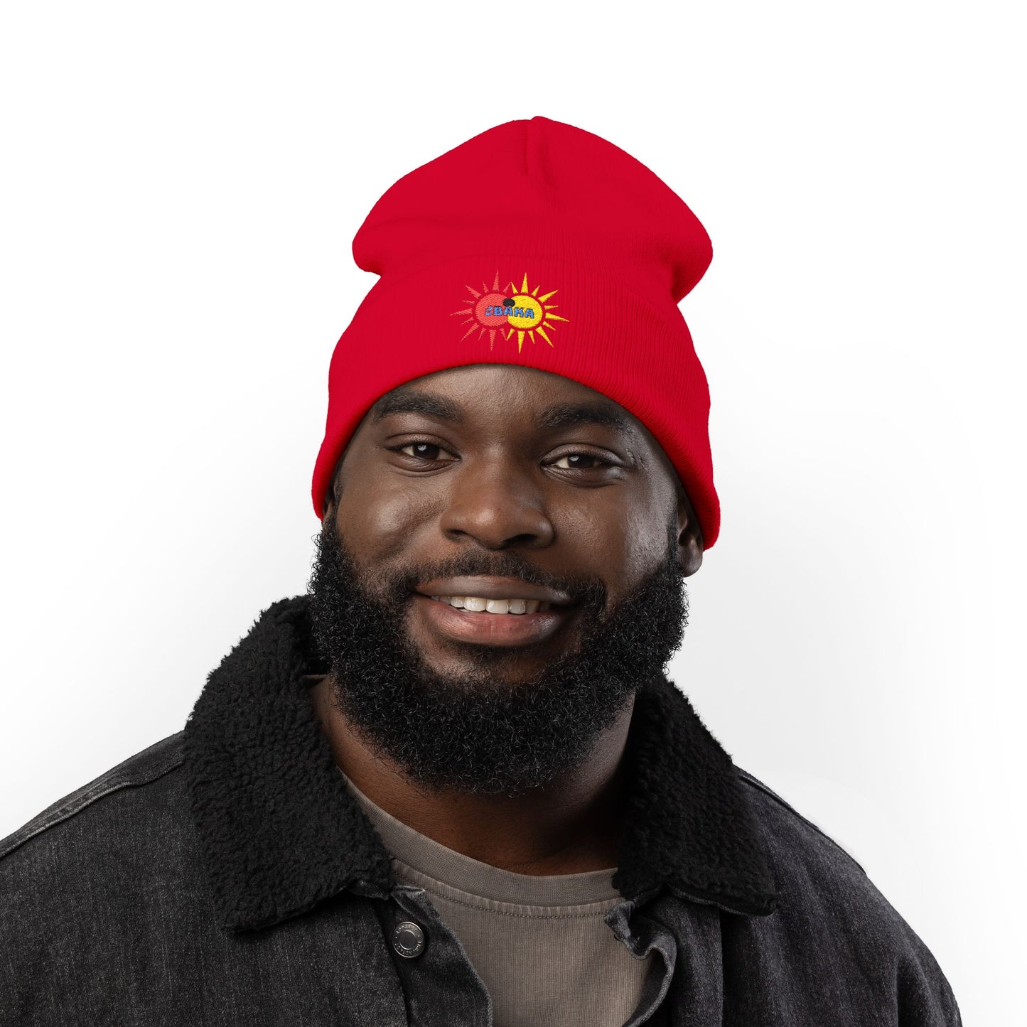 EL baKa Twin SaOn - Embroidered Target Knit Beanie – Cozy Winter Hat with Minimal Red Circle Accent