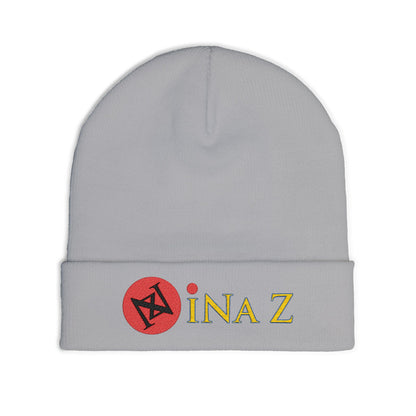 INa Z - Embroidered Target Knit Beanie – Cozy Winter Hat with Minimal Red Circle Accent